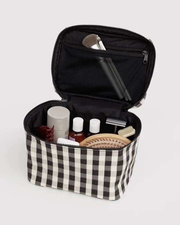 Large Cosmetic Case - Black And Cream Gingham