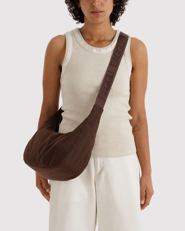 Medium Nylon Crescent Bag - Coffee - Size: OS