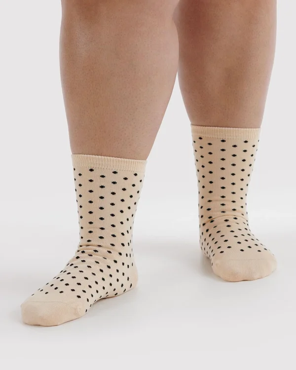 Crew Sock - Micro Cream and Black Polka Dot - Material: organic-cotton