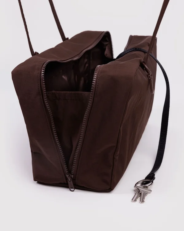 Medium Nylon Bowler Bag - Coffee