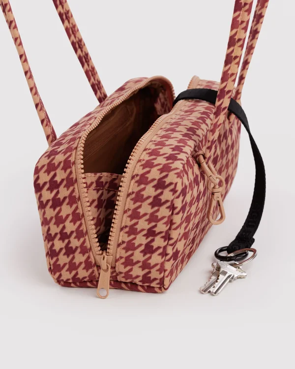 Small Nylon Bowler Bag - Tan Houndstooth - Material: heavyweight-nylon
