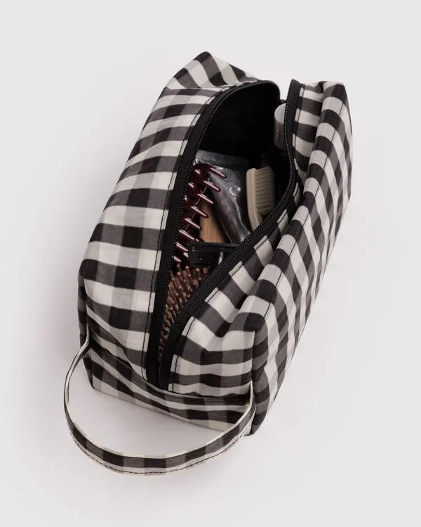 Dopp Kit - Black And Cream Gingham - Material: heavyweight-nylon