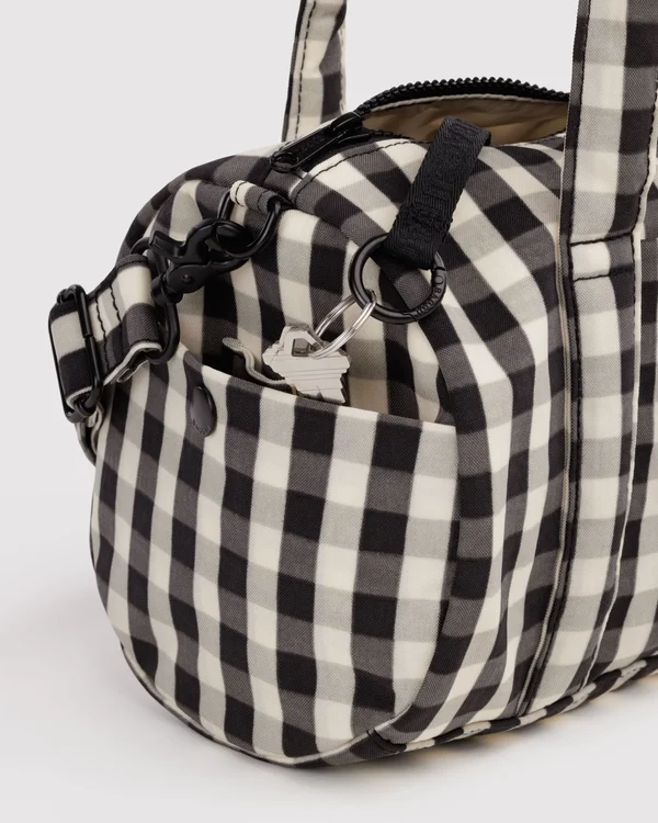 Nylon Duffle Bag - Black And Cream Gingham