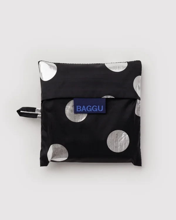Standard Baggu - Silver Metallic Polka Dot - Material: ripstop-nylon