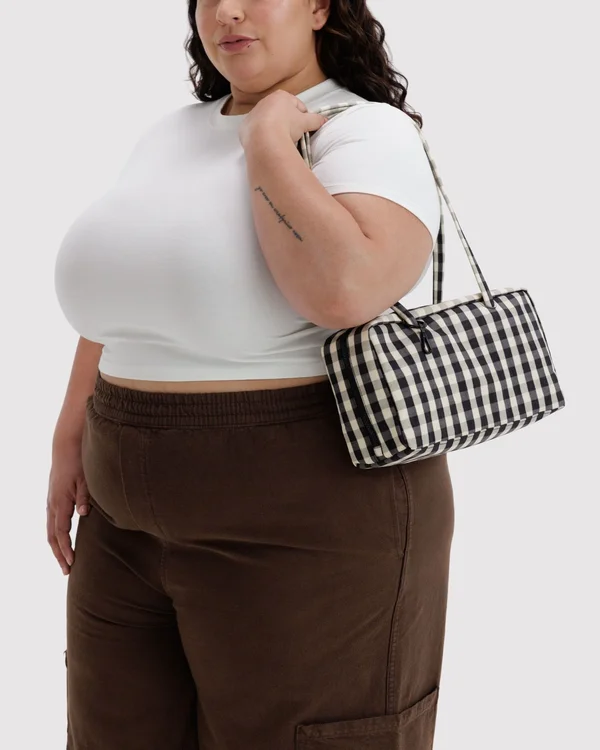 Nylon Bowler Bag - Black And Cream Gingham - Size: OS