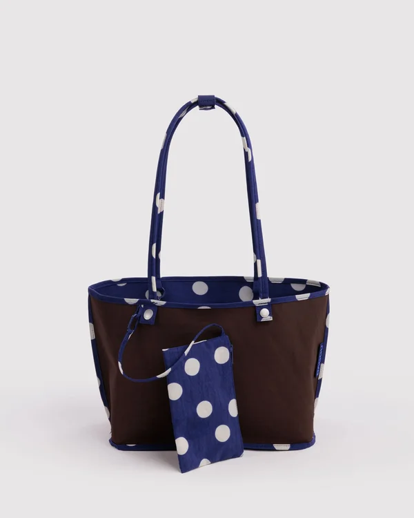 Medium Nylon Reversible Tote - Navy Polka Dot Mix - Size: OS