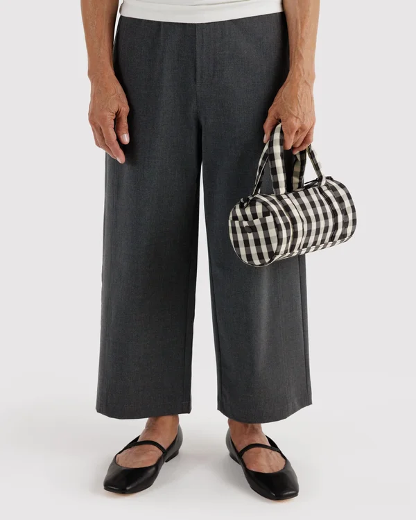 Small Nylon Duffle Bag - Black And Cream Gingham - Material: heavyweight-nylon