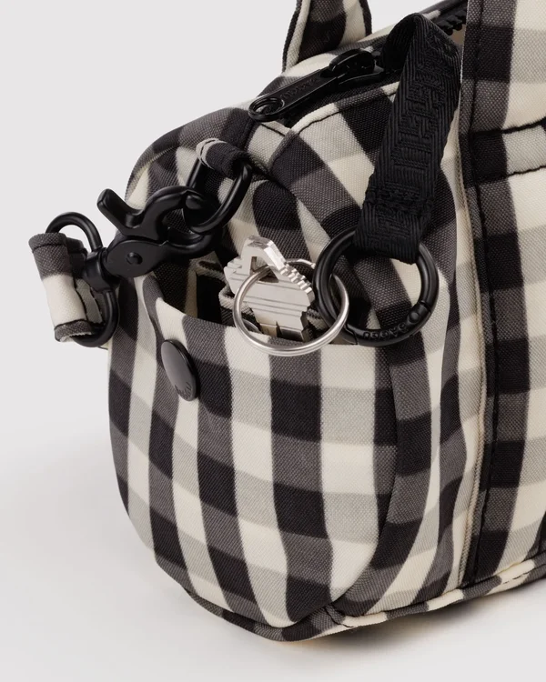 Small Nylon Duffle Bag - Black And Cream Gingham - Material: heavyweight-nylon