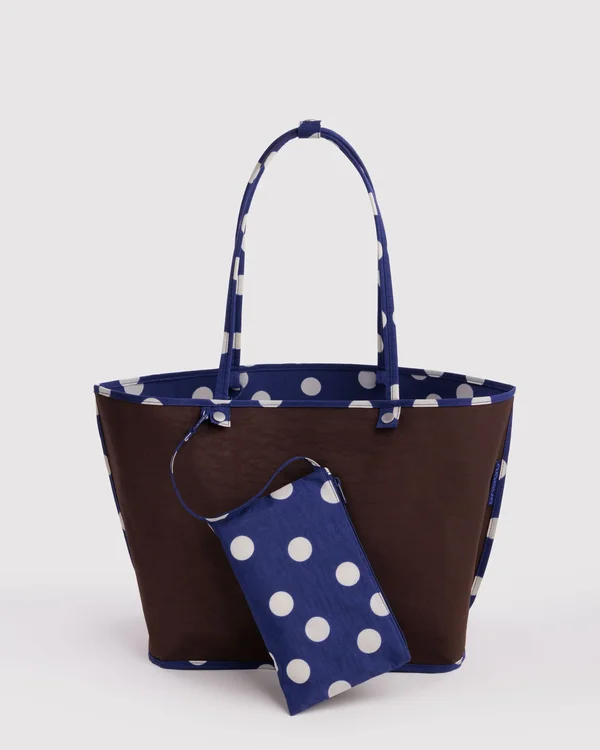 Large Nylon Reversible Tote - Navy Polka Dot Mix
