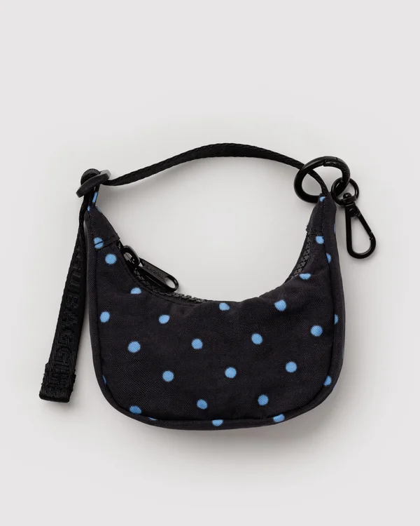 Crescent Bag Charm - Black And Sky Blue Micro Dot