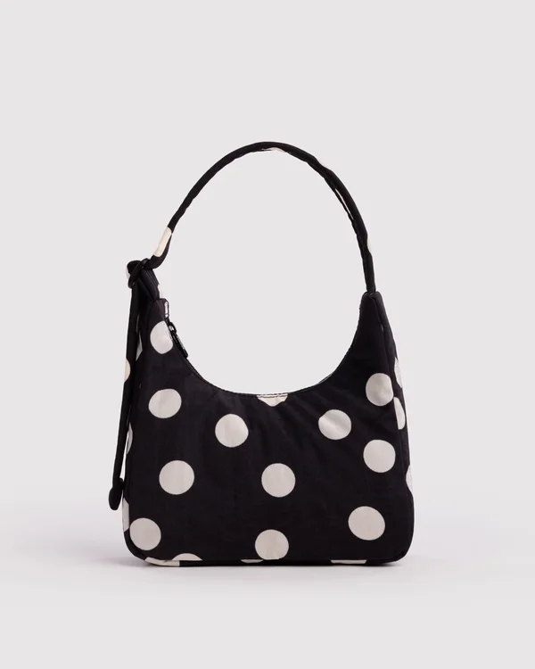 Mini Nylon Shoulder Bag - Black And Cream Polka Dot - Size: OS