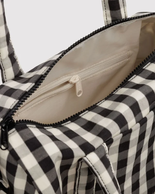 Nylon Duffle Bag - Black And Cream Gingham